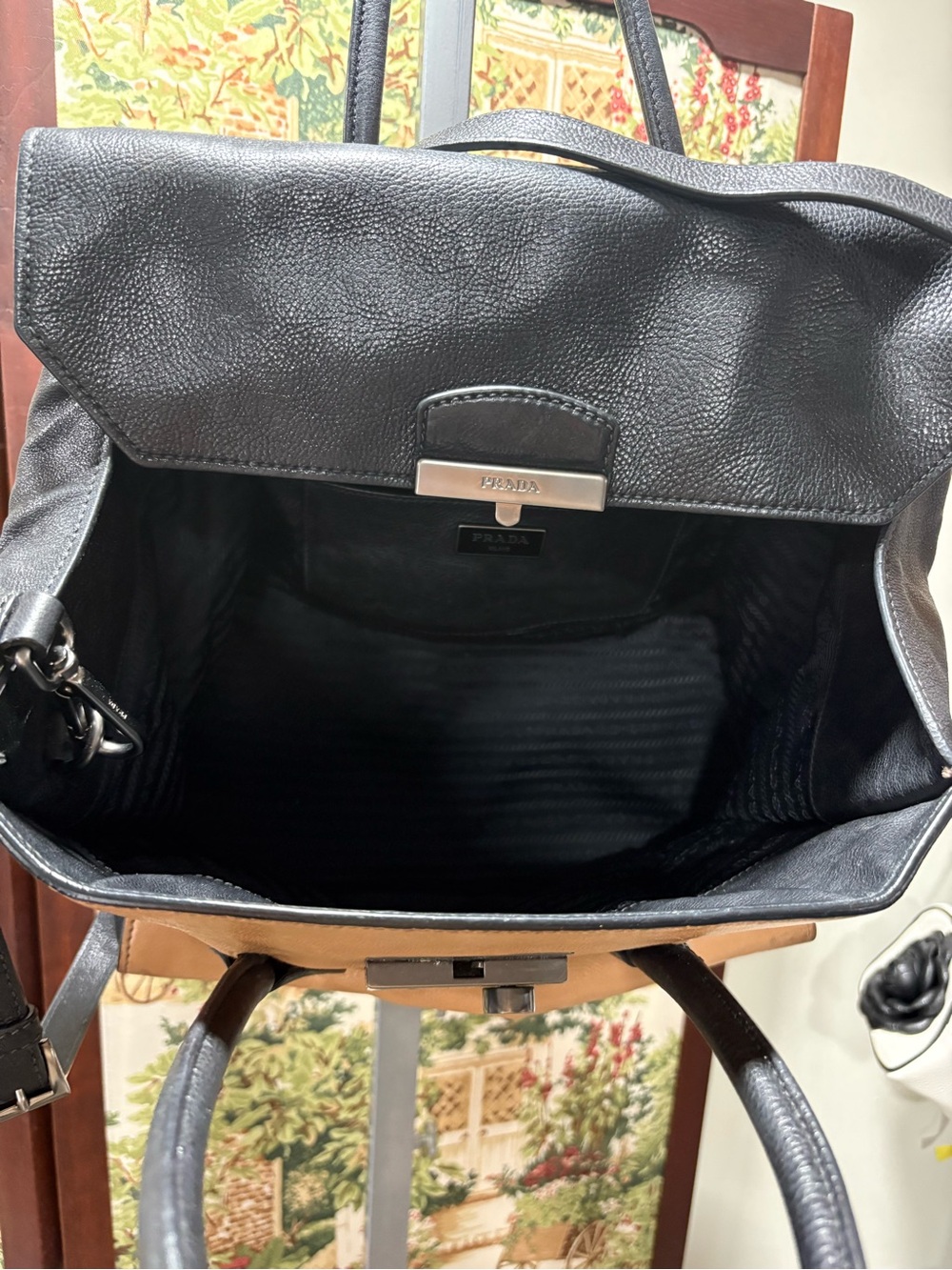 Prada Glance Pomice Two-Tone Tan and Black Leather Satchel - Picture 16 of 16